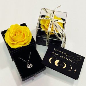 YELLOW Preserved Real Rose With Sterling Silver Necklace for Valentine's Day